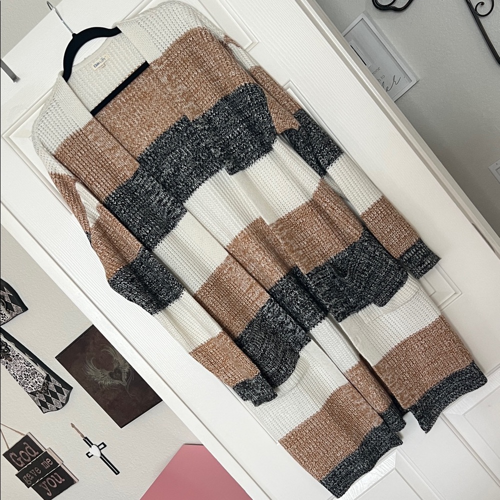 Striped Open-Front Cardigan Sweater